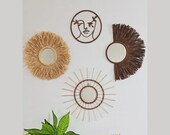 Macrame Wall Art Boho Wall Decor Bohemian Board Set of 4 Boho mirror Raffia