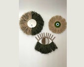 Green Mirror Set Evil Eye Beads Wall Decor Housewarming gift SET OF 3 Home Decor