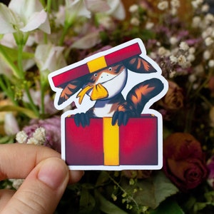 Loth-cat in a present box Sticker || matte || Birthday or Christmas decoration