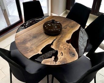 Round Epoxy Dining Table, Round Dining Table, Round Wood Epoxy Table, Round Epoxy Table, Round Epoxy Coffee Table, Black Epoxy Round Table