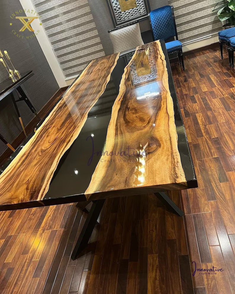 Luxury Epoxy Wooden Dining, Table Long Walnut Tables Green Epoxy Table ...