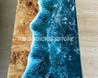 Custom Epoxy Resin Table, Clear Transparent Wood Table, Personalized Acacia Walnut Teak Coffee Table, Handmade Live Edge Furniture