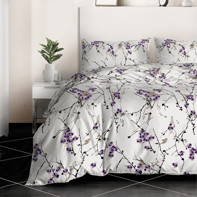 Printed Duvet Cover Set Quilted Bedding Duvet with Pillowcases 100% Egyptian Cotton 400TC Single Double King size Exotic Lilac