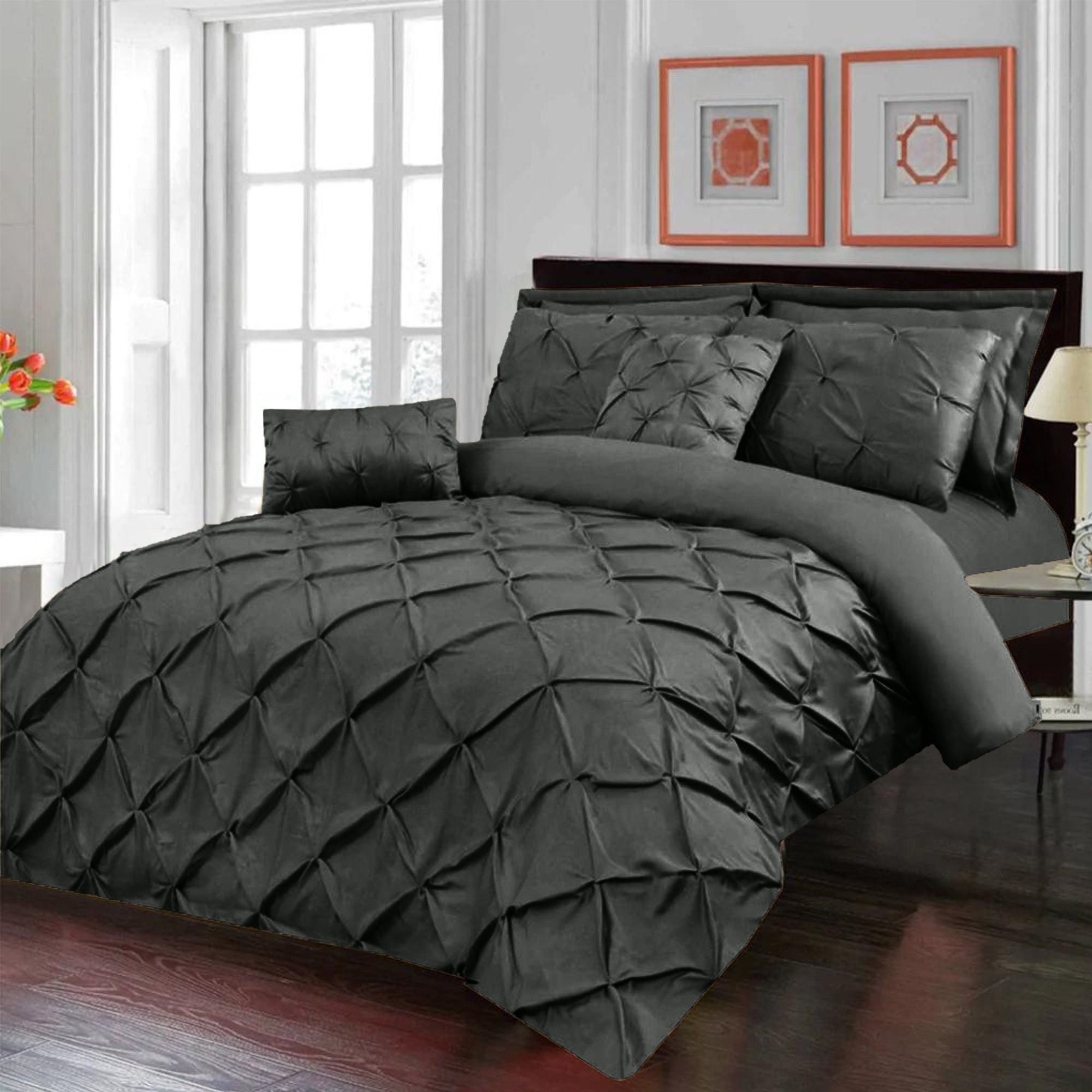 Pintuck Pleated 100 Egyptian Cotton Duvet Cover, 400 Thread Count Luxury Feel Quilt Cover