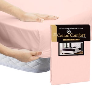 100% Egyptian Cotton Plain Fitted Sheet 25cm-Soft & Breathable 400 Thread Count in Single Double King Size Light Pink