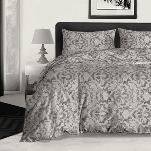 Printed Duvet Cover Set Quilted Bedding Duvet with Pillowcases 100% Egyptian Cotton 400TC Single Double King size Misty Grey