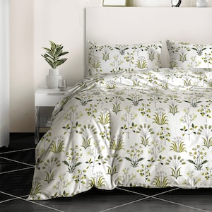 Printed Duvet Cover Set Quilted Bedding Duvet with Pillowcases 100% Egyptian Cotton 400TC Single Double King size Fern Green