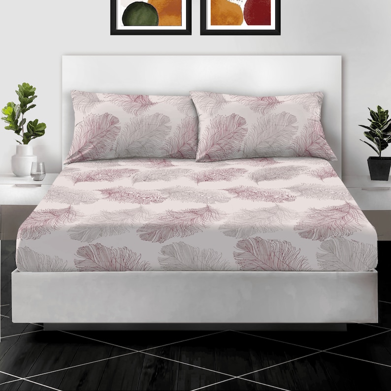 100 Egyptian Cotton Printed Fitted Sheet Reversible Bed Sheets Double