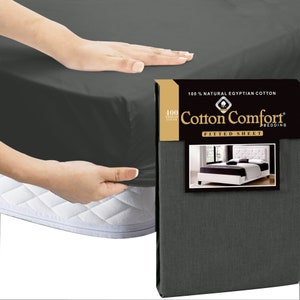 100% Egyptian Cotton Plain Fitted Sheet 25cm-Soft & Breathable 400 Thread Count in Single Double King Size Charcoal