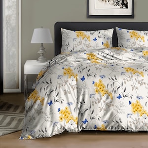 Printed Duvet Cover Set Quilted Bedding Duvet with Pillowcases 100% Egyptian Cotton 400TC Single Double King size Butterflies