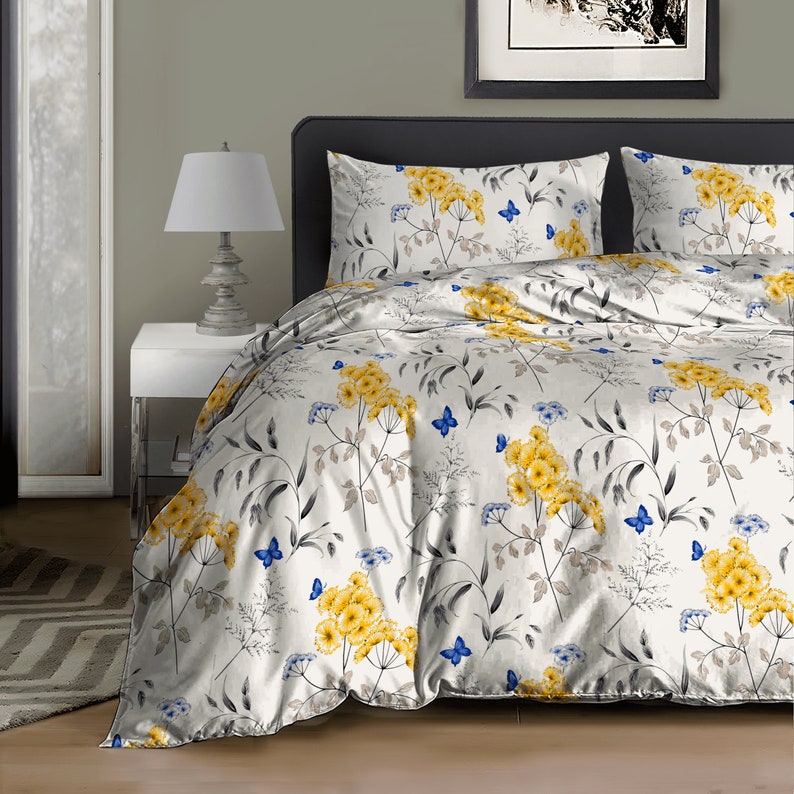 Printed Duvet Cover Set Quilted Bedding Duvet with Pillowcases 100% Egyptian Cotton 400TC Single Double King size Butterflies