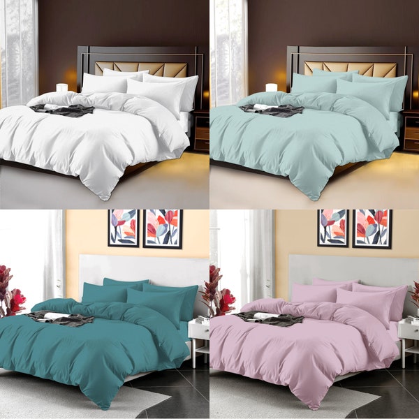 4PCS Luxury Plain 100% Egyptian Cotton Duvet Cover Set- 400 Thread count weave- Breathable Soft fabric in Single, Double & King sizes UK