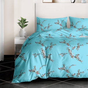 Printed Duvet Cover Set Quilted Bedding Duvet with Pillowcases 100% Egyptian Cotton 400TC Single Double King size Sky blossom