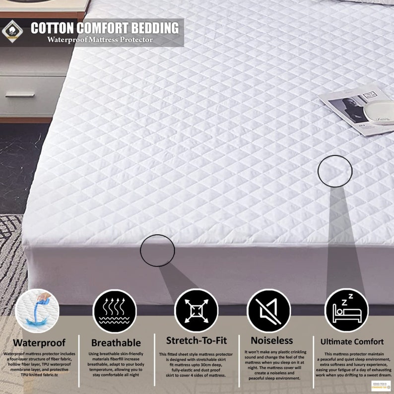 Extra Deep WATERPROOF Quilted Mattress Protector Cover Fitted Bed Cover Sheet in Single,small
