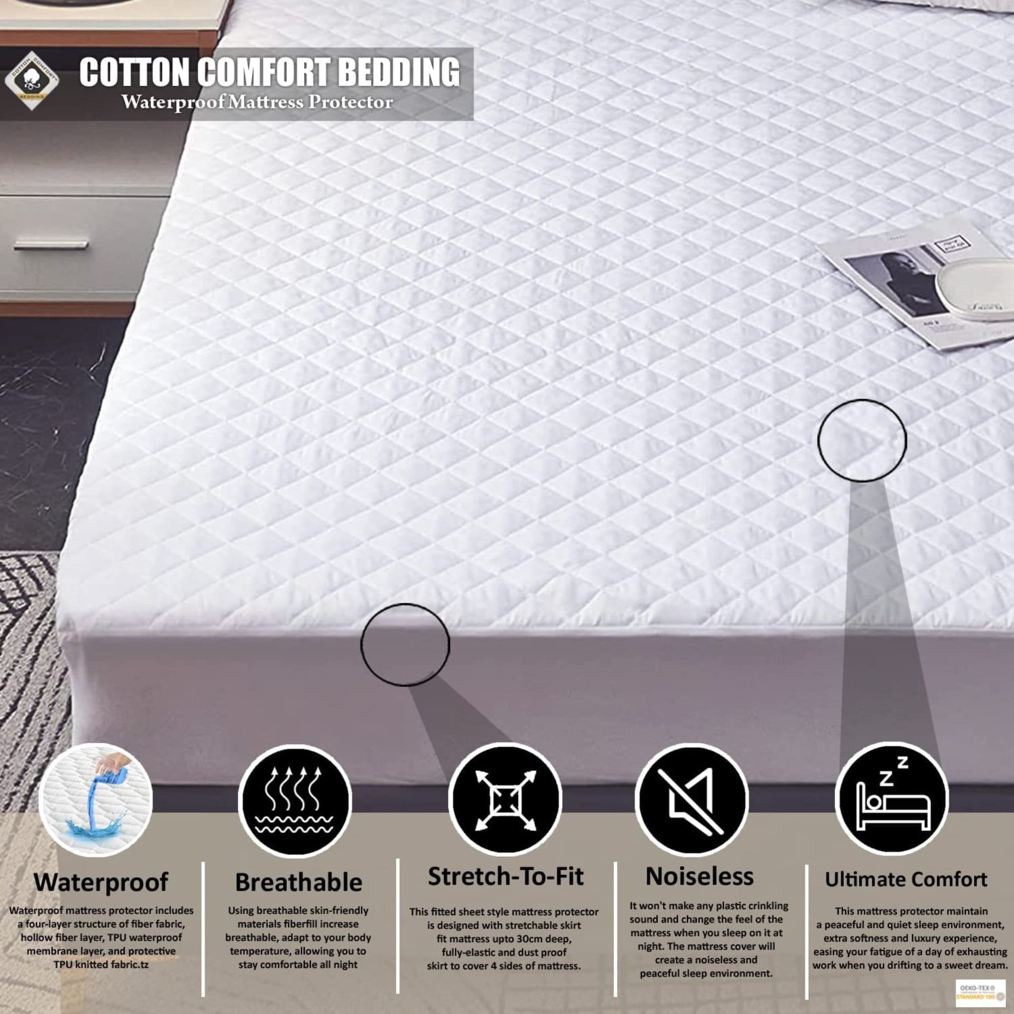 Extra Deep WATERPROOF Quilted Mattress Protector Cover Fitted Bed Cover