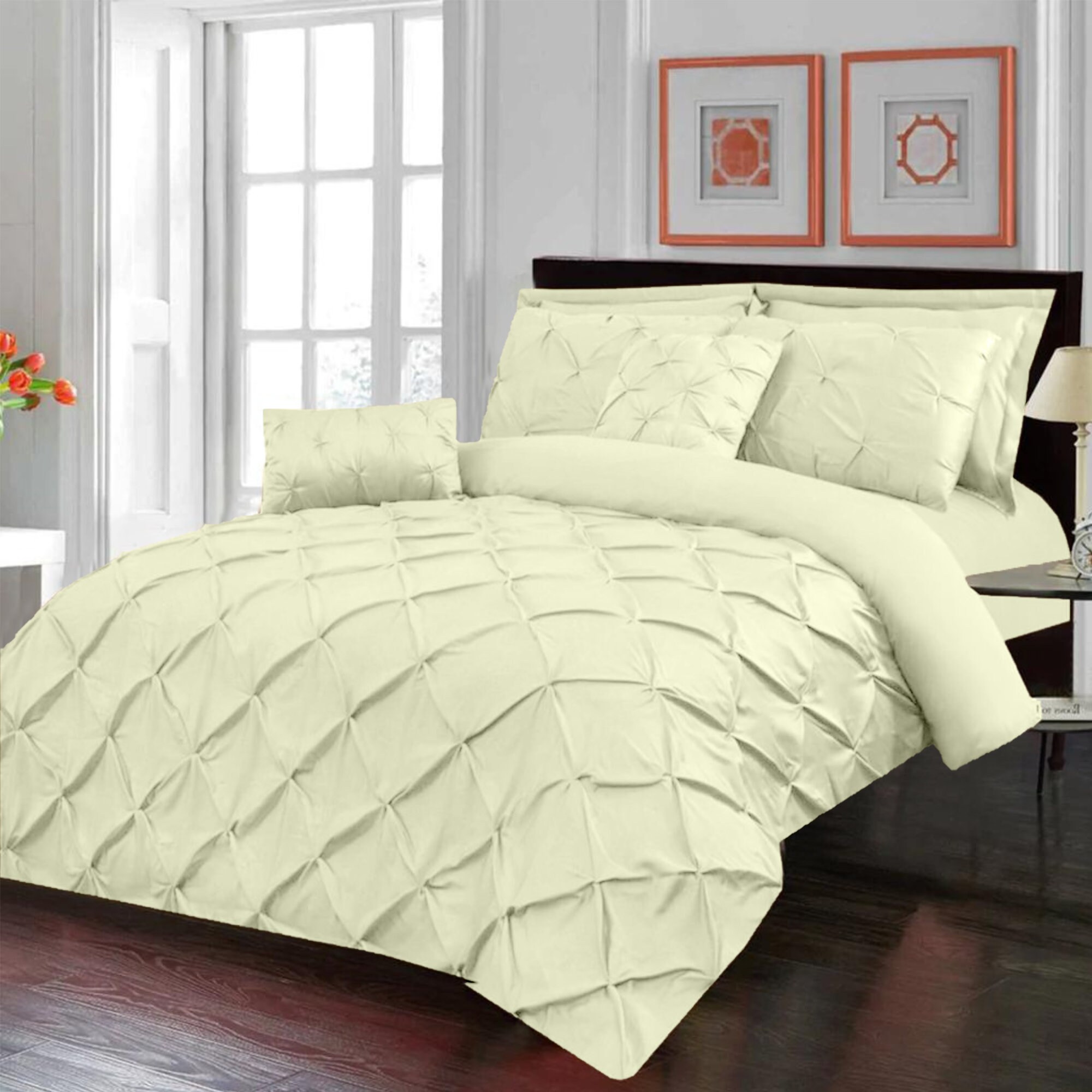 Pintuck Pleated 100 Egyptian Cotton Duvet Cover, 400 Thread Count Luxury Feel Quilt Cover
