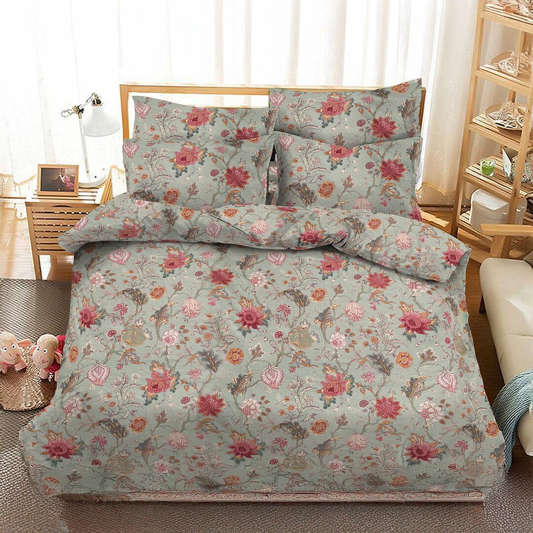 Floral Print Organic Cotton Duvet Cover Set Boho Bedroom Decor Etsy