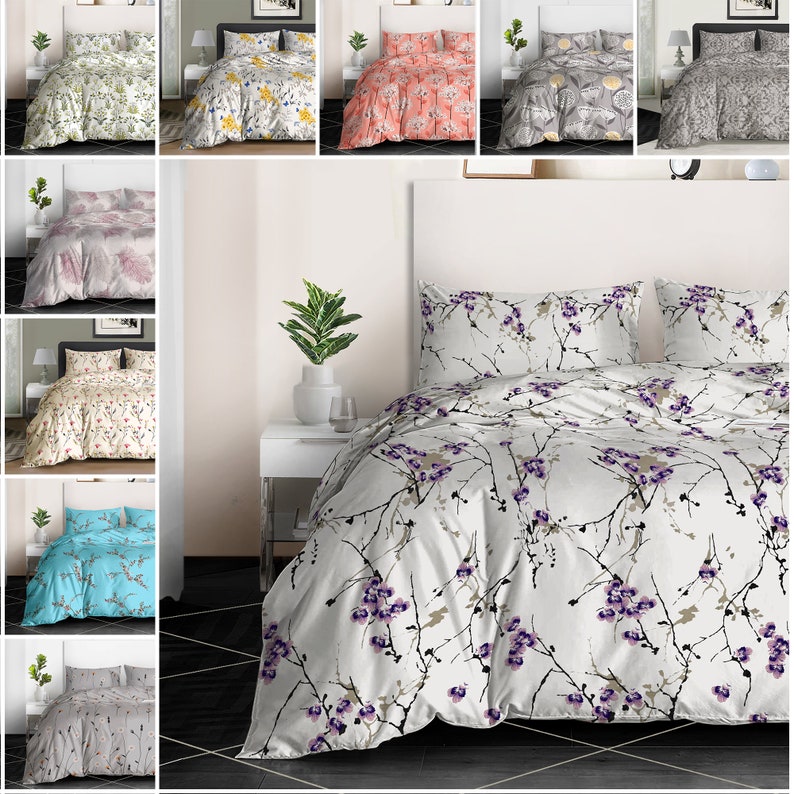 Printed Duvet Cover Set Quilted Bedding Duvet with Pillowcases 100% Egyptian Cotton 400TC Single Double King size image 1