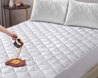 Extra Deep WATERPROOF Quilted Mattress Protector Cover- Fitted Bed Cover Sheet in Single,Small double, double & king UK sizes