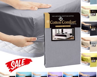 100% Egyptian Cotton Plain Fitted Sheet 25cm-Soft & Breathable 400 Thread Count in Single Double King Size