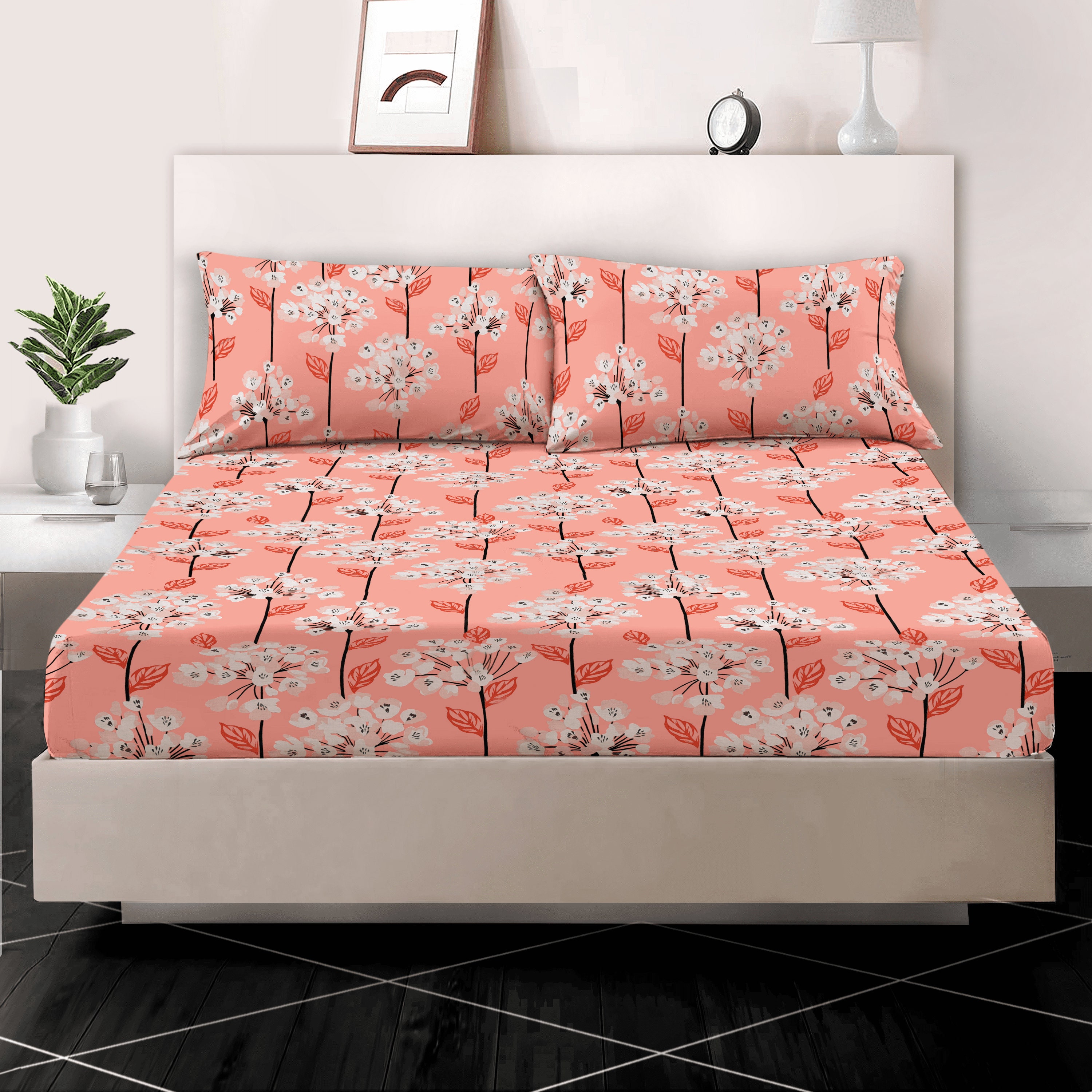 100 Egyptian Cotton Printed Fitted Sheet Reversible Bed Sheets Double