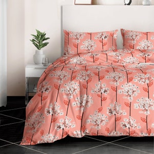 Printed Duvet Cover Set Quilted Bedding Duvet with Pillowcases 100% Egyptian Cotton 400TC Single Double King size Lily Peach