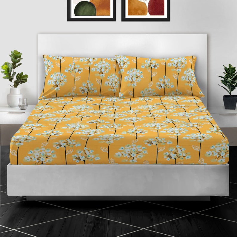 100 Egyptian Cotton Printed Fitted Sheet Reversible Bed Sheets Double