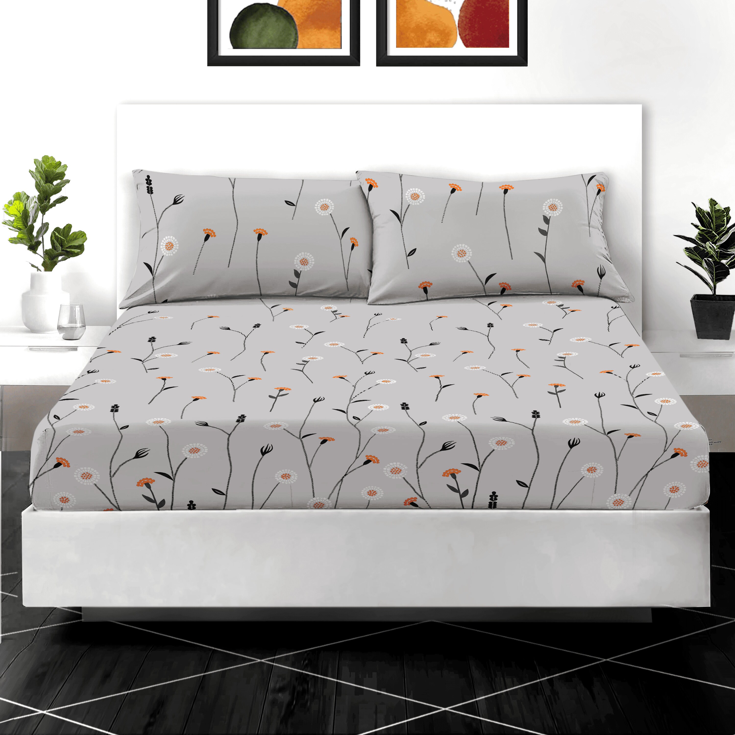 100 Egyptian Cotton Printed Fitted Sheet Reversible Bed Sheets Double