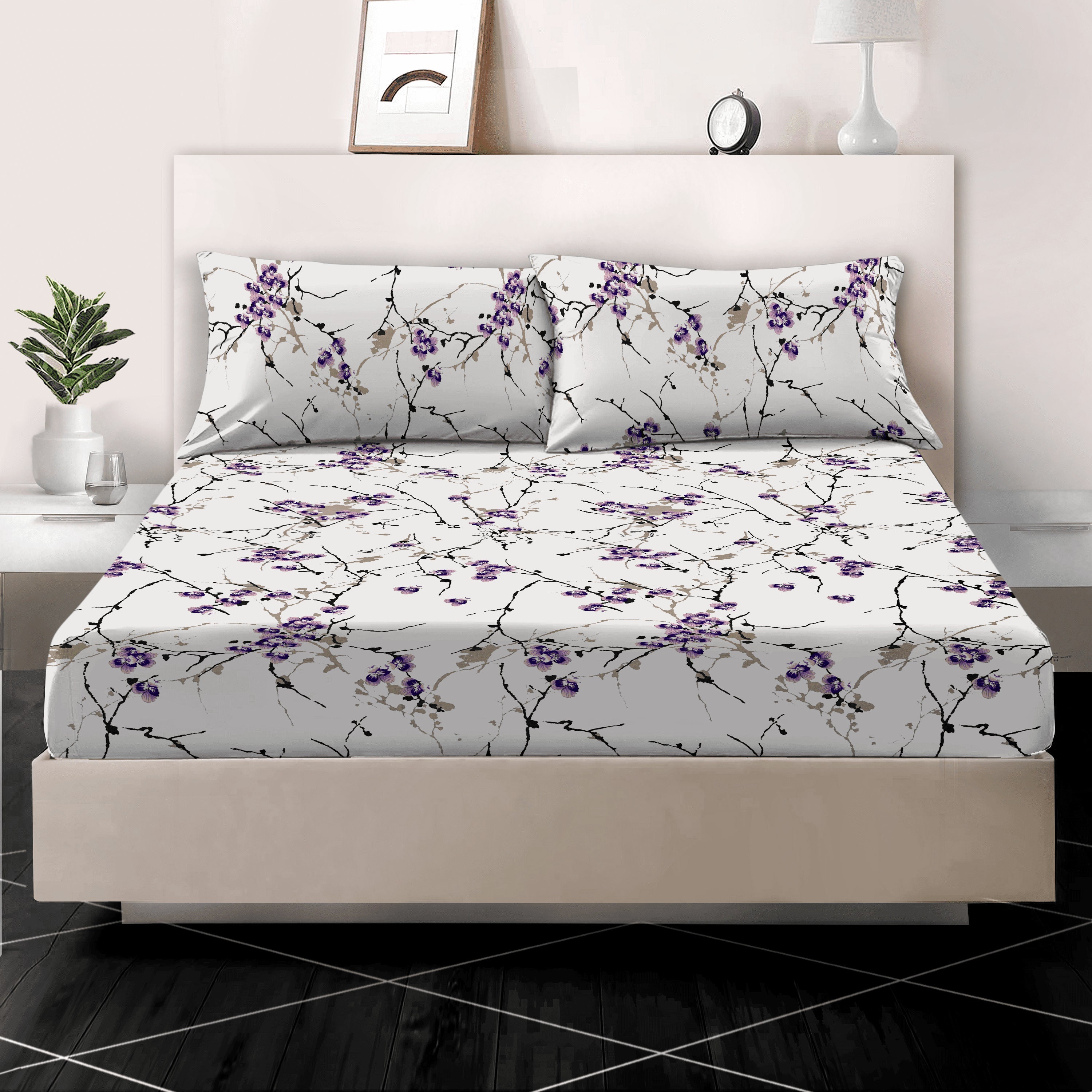 100 Egyptian Cotton Printed Fitted Sheet Reversible Bed Sheets Double