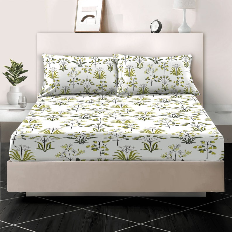 100 Egyptian Cotton Printed Fitted Sheet Reversible Bed Sheets Double