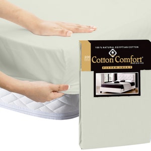 100% Egyptian Cotton Plain Fitted Sheet 25cm-Soft & Breathable 400 Thread Count in Single Double King Size Natural