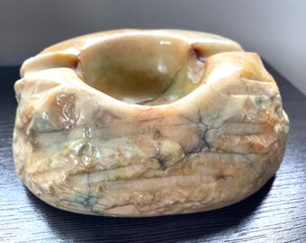 Vintage Mid Century Alabaster Marble Hand Carved Ashtray