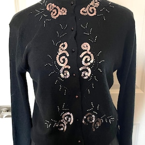 Vintage 50s Black Beaded Embellished Cardigan Sweater