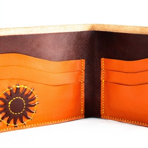 Cartera plegable celestial minimalista, Tarjetero de cuero delgado con bordado de luna y sol, Billetero de seis bolsillos, Cartera unisex