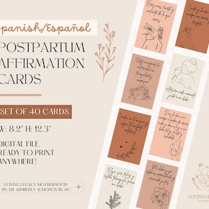 SPANISH Postpartum Affirmationskarten|40 ermutigende Affirmationen für neue Mütter| Digitaler Download|Geschenk nach der Geburt| Ermächtigte Mutterschaft | Glaube