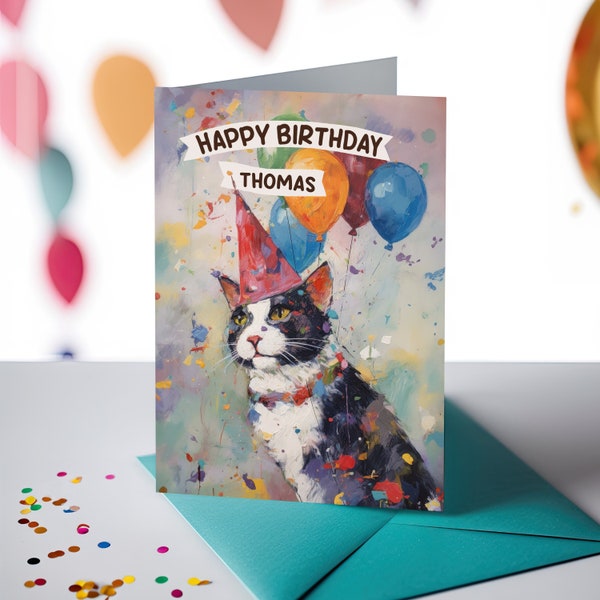 Personalized birthday card printable gift for birthday, bestfriend birthday gift, 60th birthday gift for men, cat lover gift, bday present