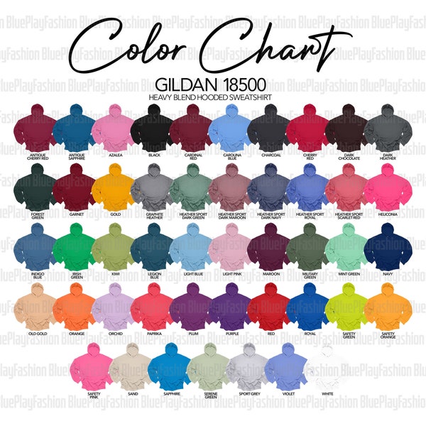 Color Chart Gildan 18500 G185 Unisex Hoodie | Instant DIgital Download | JPEG Format