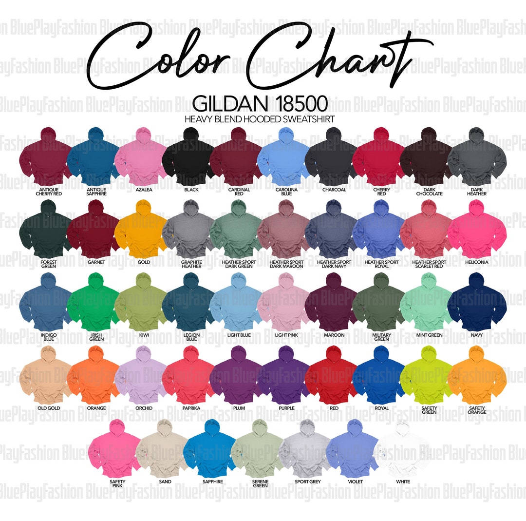 Color Chart Gildan 18500 G185 Unisex Hoodie Instant Digital Download ...