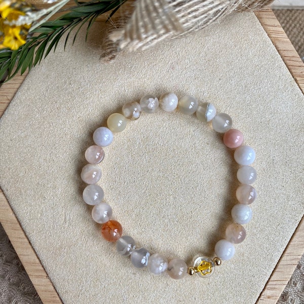 Flower Agate Bracelet - 15cm - Crystal Bead Bracelet - Inner Peace - Transformation - Possibility - Growth - Reiki Charged - Natural Stone