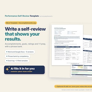 Performance Self-Review Template, Employee Evaluation, AI Add-On Included (Word, Google Docs)