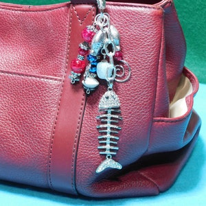Handmade Purse Keyfob Charms Keychain for Designer Purses Glass Beads and Fish