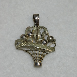 Vintage Pendant Silver Tone Fruit Basket