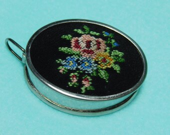 Vintage Oval Embroidered & Enamel Retractable Sewing Tape Measure Germany