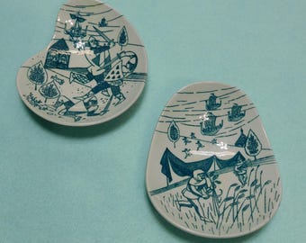 Nymolle Art Paience Hoyrup Two Piece Tid Bit Plates Denmark