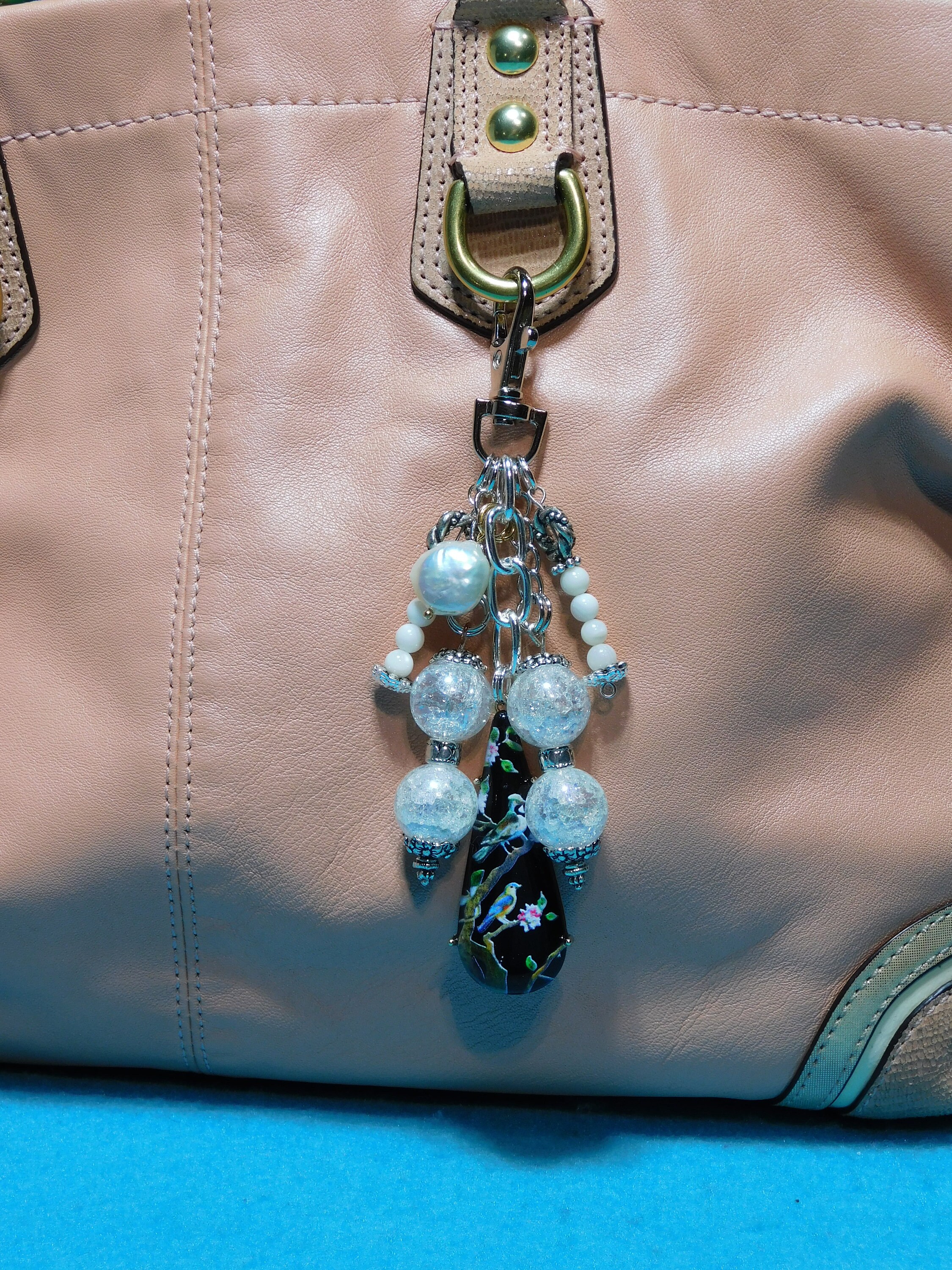 MDAuctionFinds Purse Charms Keychain Bling for Designer Purses Handcrafted, Bird and Beads