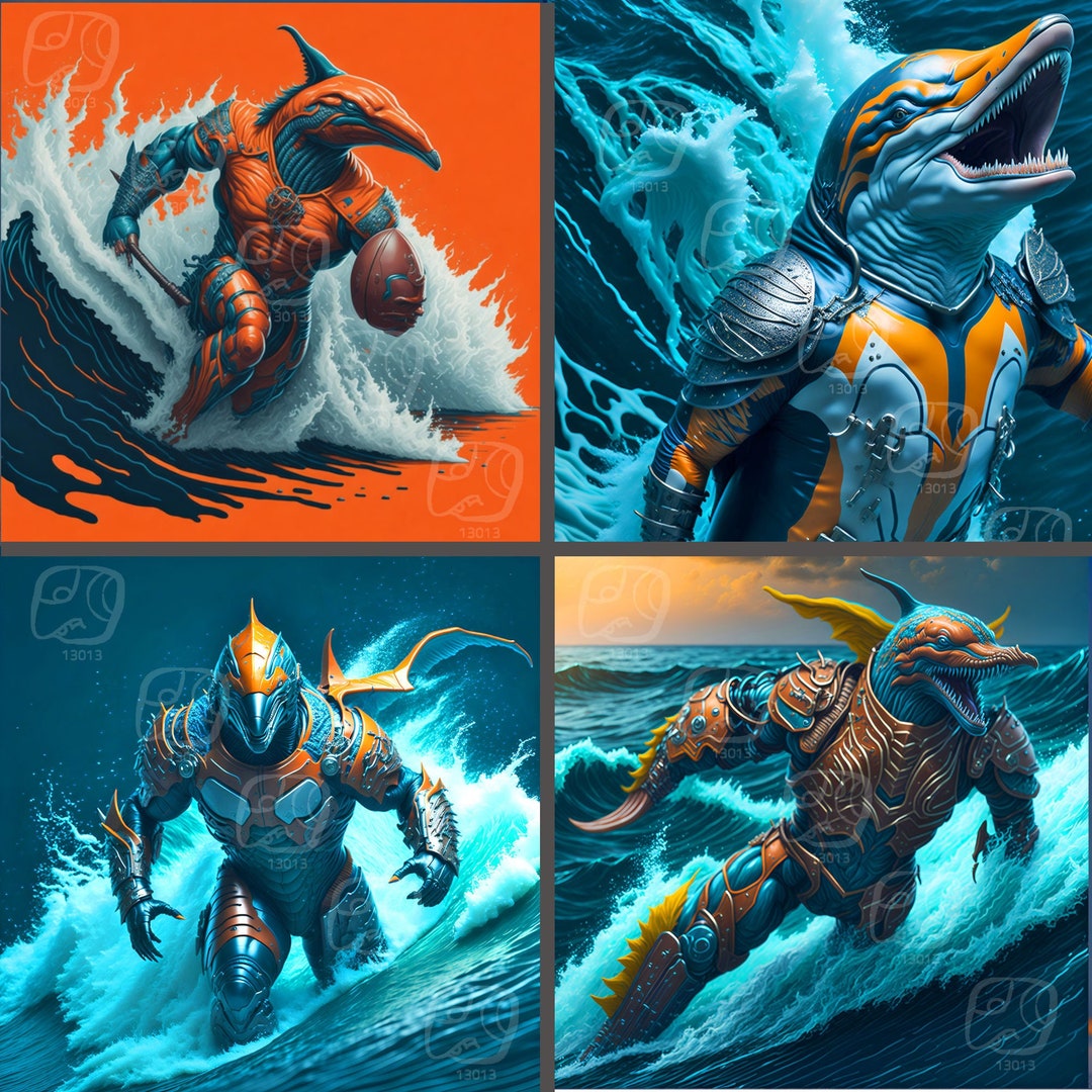 Dolphin Fan Illustrations | Football Mascot Art | Man Cave Decor | Game ...
