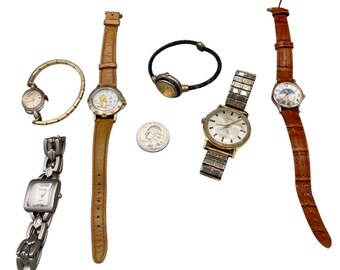 6 Women's Vtg Watches - Rumours, Armitron TWEETY, Timex, Elusie, Firenze PARTS