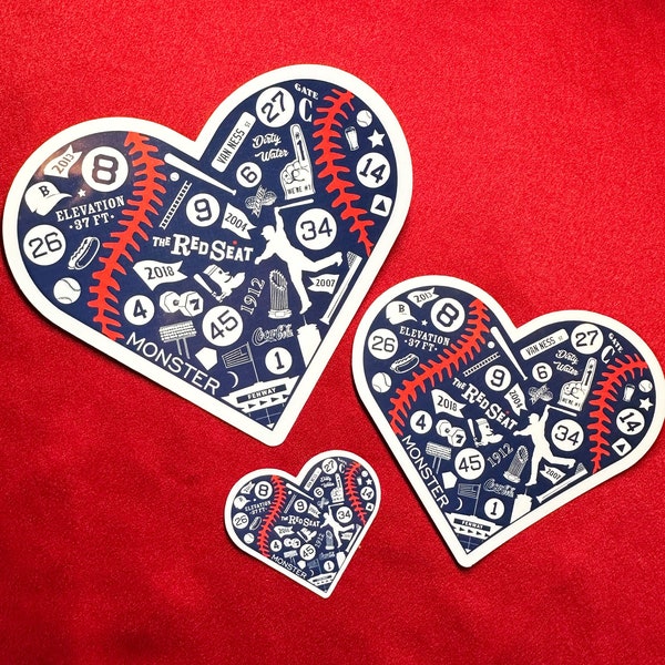 Red Sox Stickers | Big Love | Boston Baseball Vinyl Decal | Heart Shaped Waterproof Red Sox Fenway Park Boston Die Cut Stickers 3 sizes