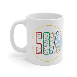 Red Sox 11 oz. Mug | The T | Boston Baseball Coffee Mug | MBTA Red Sox Fenway Park Drinkware | White Mug with Boston MBTA | Red Sox Gifts