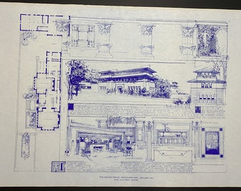 Frank Lloyd Wright Heller House Blueprint Art Poster 36" x 21.5"